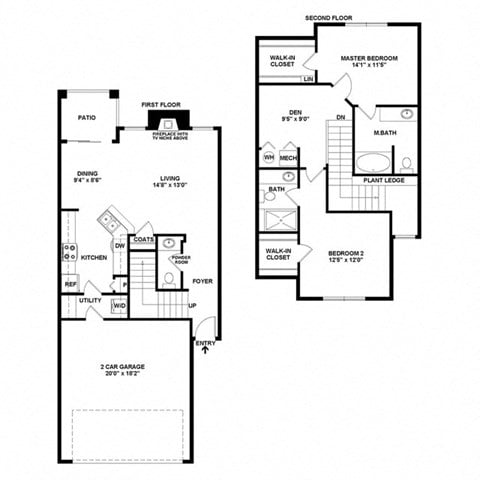 Floor plan for 2 beds, 2.5 baths, 1440 sqft
